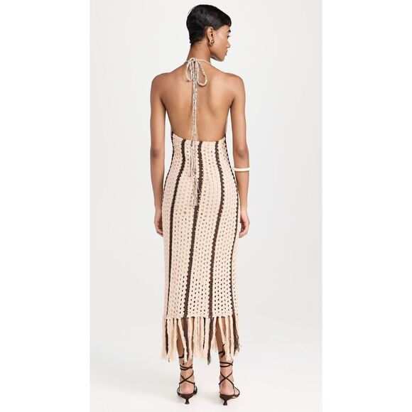 MOON RIVER Women's Halter Fringe Midi Dress size S  Color: Taupe NWT - Picture 2 of 7